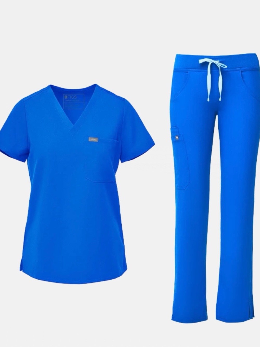 Figs Women's Caterina Scrub Top & Kade Pants in Royal Blue, size Small